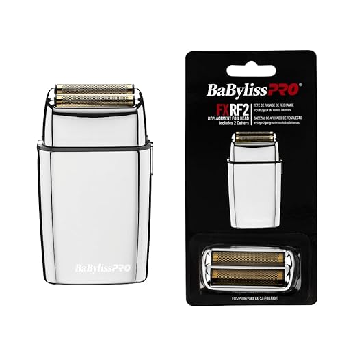 Bundle BaBylissPRO Barberology Double Foil Shaver FXFS2 SILVERFX Professional Electric Shaver + BabylissPRO Barberology Professional FXRF2 SILVERFX Replacement Double Foil Shaver Head with 2 Cutters