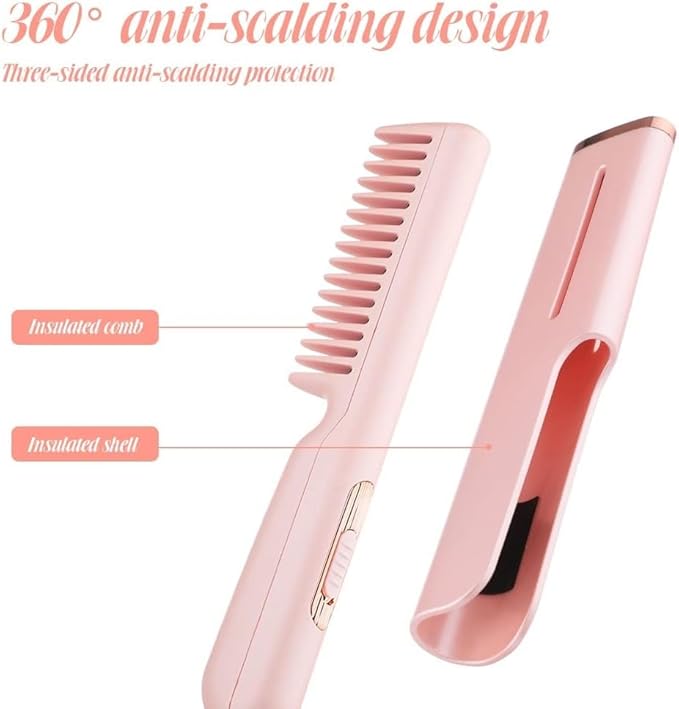 Professional Hair Straightener Tourmaline Ceramic Hair Curler Brush Hair Comb Straighteners Curling Hair Iron Hair Styler 17.5*4*2 cm Gray