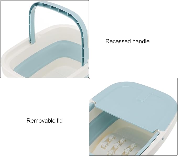 Yunseity Foot Bucket Foot Bath Basin Large Capacity Massage Points Wheel Removable Lid Foldable with Handle for Pedicure (Blue)