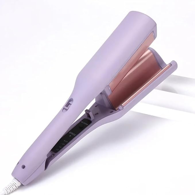 French Wave Curling Iron Rommantic French Egg Roll Curling Iron Egg-Roll Hairstyle Water Ripple V-Shaped 32mm Curling Wand (Pink+Purple)