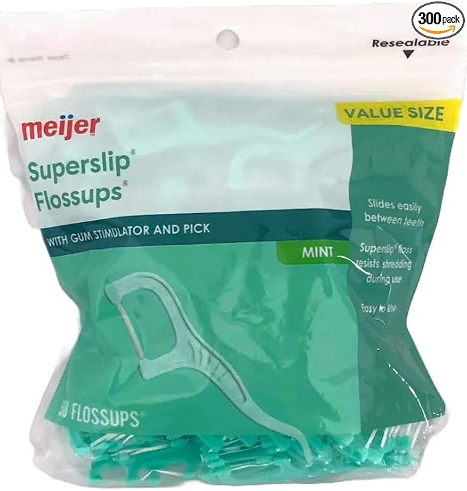 Meijer Superlip Flossups with Gum Stimulator and Pick. 1-Pack 300 Flossups
