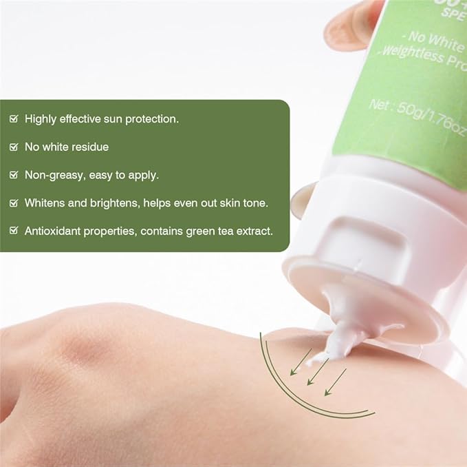 2PCS Green Tea Sunscreen for Face SPF 50 Facial Sunscreen Non-Greasy &amp No White cast Lightweight Hydrating