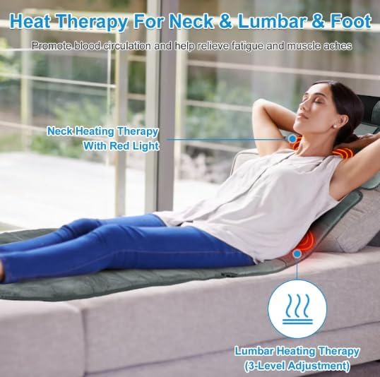 Full Body Electric Massage Mat with Heat Vibration Pad Cushion Back Massager with Neck Pillow 10 Motors 3 Timers Anti-Slip