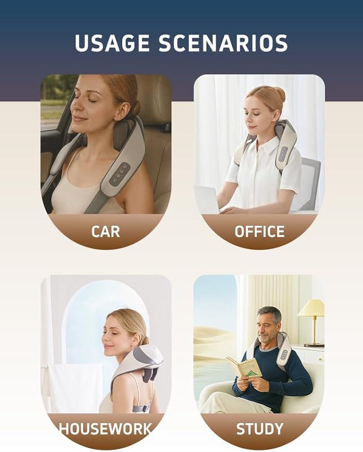 Shiatsu Neck and Shoulder Massager with Heat 6D Deep Tissue Massager for Pain Relief Cordless Portable Electric Kneading Massager for Home Office Gift for Mom Dad Birthday New Year