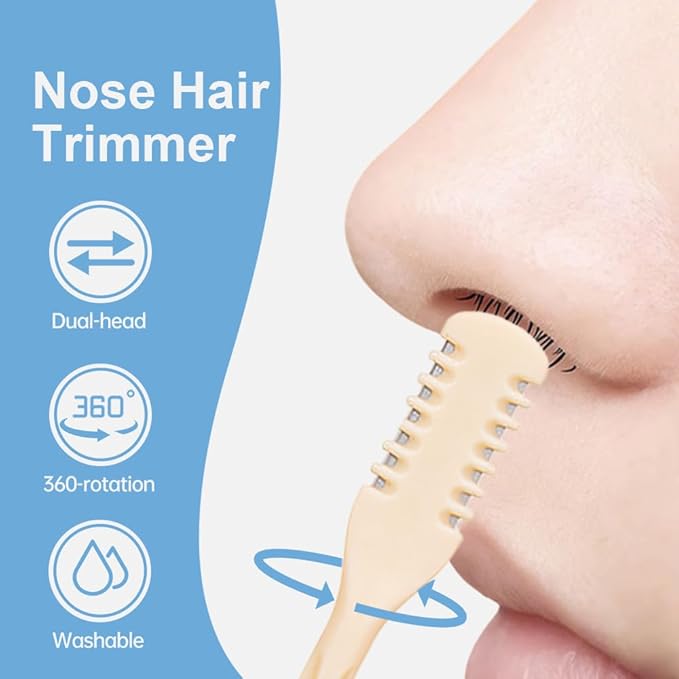 KAMOJI 2026 New Nasal Hair Cutter Set 360° Rotating Portable Manual Nasal Hair Remover Upgrade Double-Sided Nose Hair Trimmer with Ear Picker Suitable for Men and Women (Begie 3Pcs)