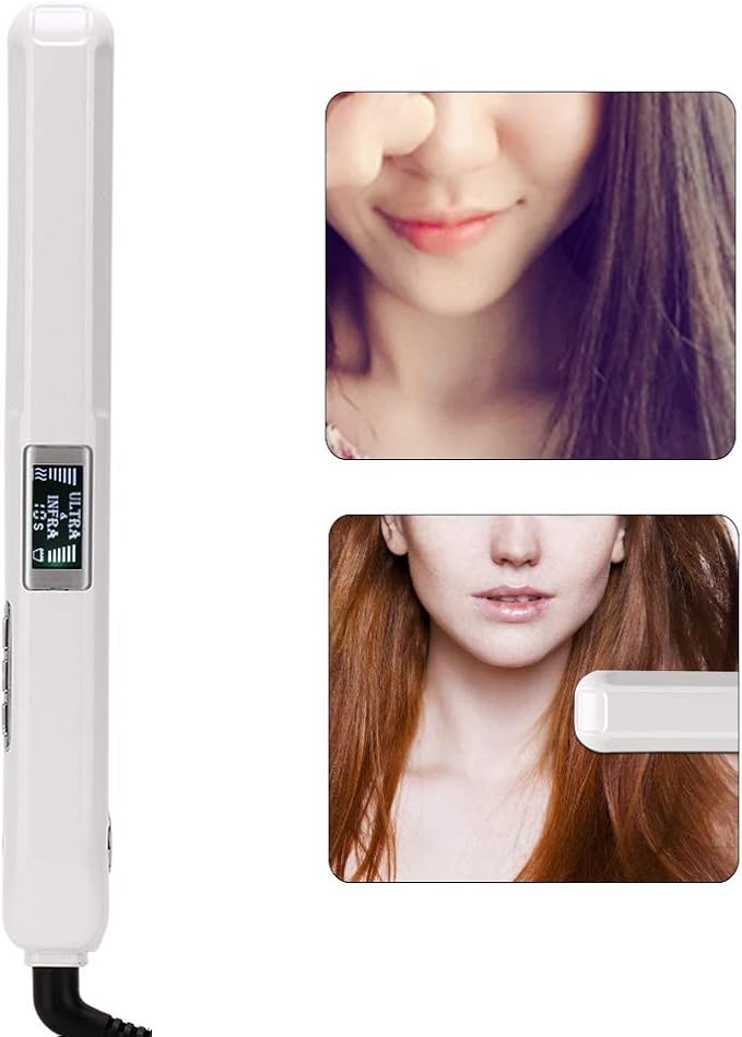 Infrared Hair Straightener Cold Technology LCD Display Adjustable Care Time Rotatable Power Line Straighten &amp  Hair Layer (White US standard (110-240v))