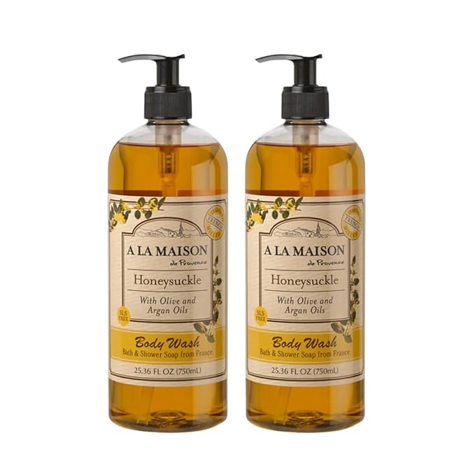 A LA MAISON Hydrating Body Wash Honeysuckle Uses: Body Essential Oils Plant Based Vegan Cruelty-Free Alcohol &amp Paraben Free (25.36 oz 2 Pack)