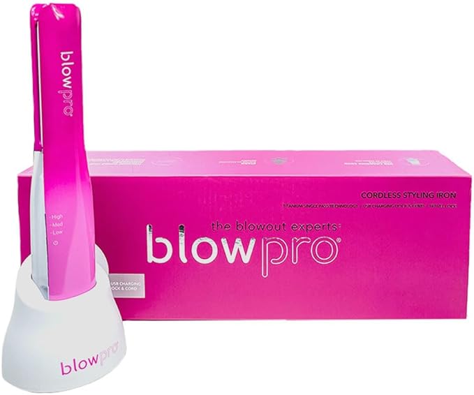 blowpro Cordless Styling Iron Made to Travel USB Rechargeable Iron 1 Titanium Plates 35 min of Cordless Styling 3-Preset Heat Settings Travel Lock Rapid Heat Tech!