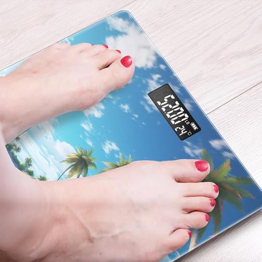 Digital Scale for Body Weight Highly Precision Bathroom Weight Scale 400 lbs with Backlit Display Personalized Scale for Home-Beautiful Tropical Beach with Palm Trees and Rocks