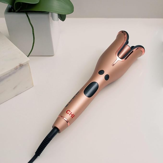 CHI Spin N Curl 1″ Ceramic Rotating Curling Iron Adjustable Preset Heat Settings for All Hair Types Salon-Quality Curls &amp Waves Auto Shut-Off Tangle Protection Rose Gold