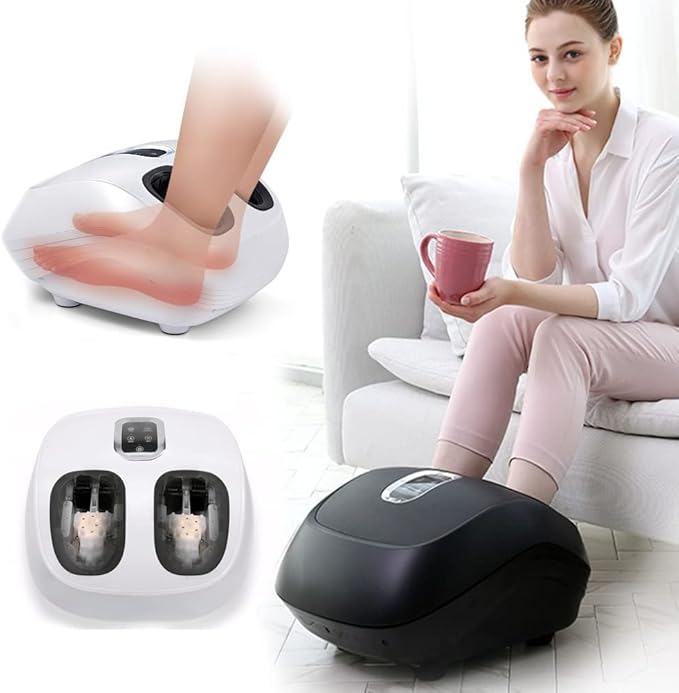 Foot Massager with Heat Shiatsu Deep Kneading Foot Rolling Massager Machine with Multiple Massage Modes &amp Adjustable Air Intensity for Home and Office Use (Black)