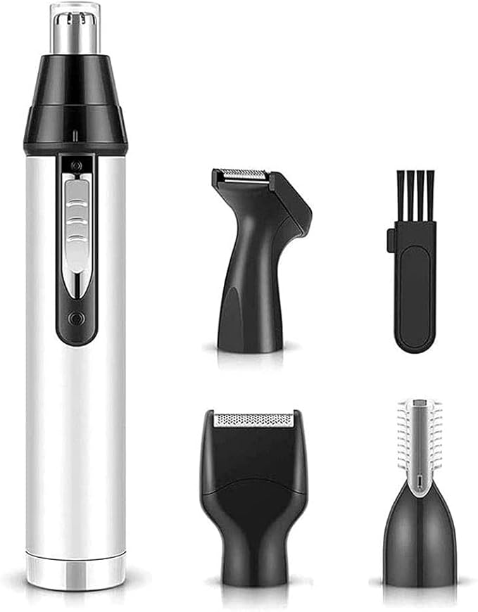 Ear Nose Hair Trimmer for Men Women 4 in 1 Electric Facial Hair Trimmer Professional Waterproof for Nose Ear Eyebrow Beard USB Rechargeable (Silver)