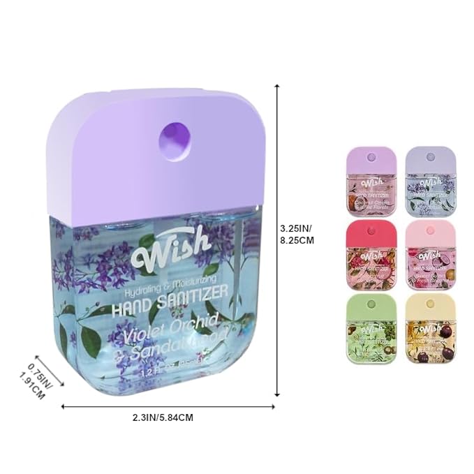 Megagon Bargains Hand Sanitizer Spray Variety Pack – 6 Travel Size Bottles (1.2oz Each) Aloe &amp Vitamin E 500 Sprays Each Hydrating Assorted Scents