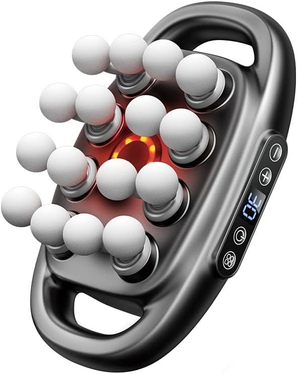 Deep Tissue Massage Gun Portable 16 Head Percussion Massager with 30 Speeds - Red Light Therapy Quiet Pistola Masajeadora Muscular for Back/Neck/Leg Pain Relief 3200mAh Battery (16-Head)