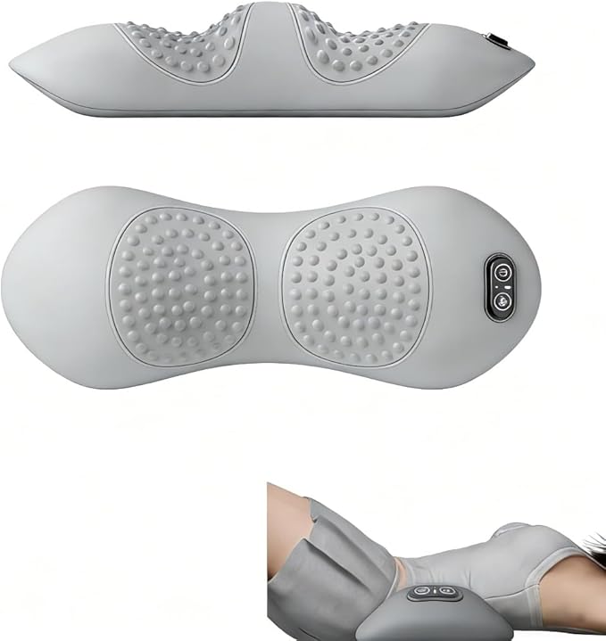 OUTMX 3-in-1 Electric Lumbar Support Pillow for Bed &amp Chair Heated Vibration &amp Traction Back Massager for Lower Back Pain Relief Adjustable Deep Tissue Spine Support Home &amp Office Use(S