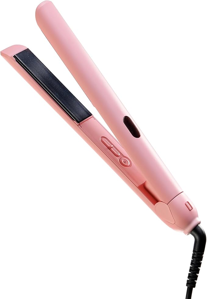 Professional Hair Straightener Black Titanium Flat Iron with LCD Display MCH Hot Plate 360-Degree Rotating Cord 2-in-1 Straightening and Curling (Light Pink)
