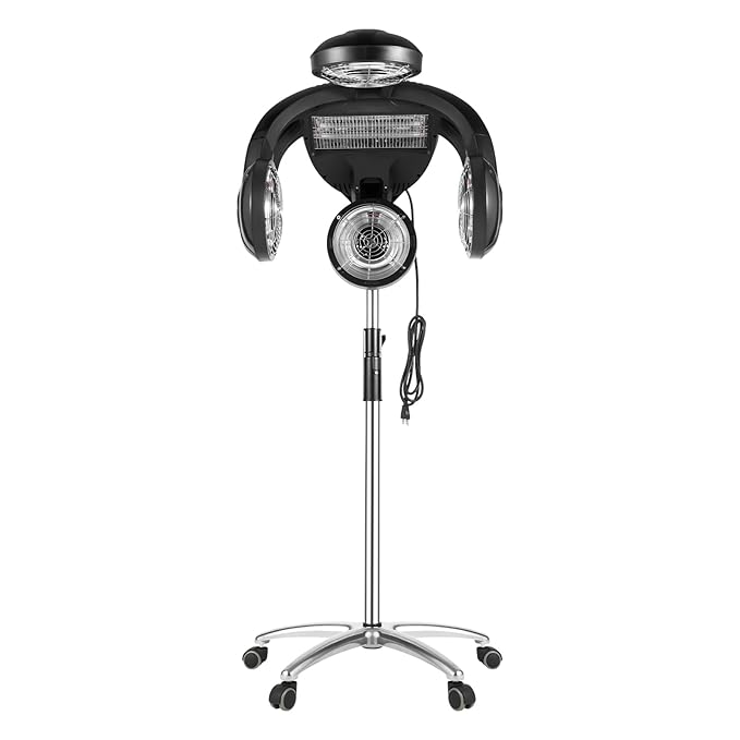 Professional Standing Hair Dryer - Multifunctional Salon Accelerator with 5 Heat Heads Temperature Control Adjustable Heights &amp Black Color