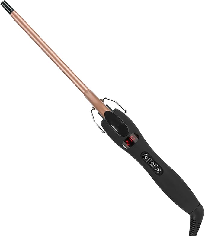 GeRRiT Thin Curling Wand 19mm Small Curling Iron Tiny Barrel Curling Wand for Short Long Hair Thin Curling Iron Ceramic Tourmaline for Short &amp Long Hair Ceramic Barrel (Color : Gold)