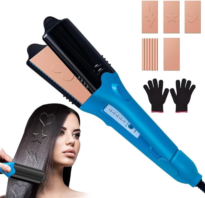 Hair Straightener &amp 3D Image Imprinting Iron with 5 Different Plates Perfect hot Tool for Art or Festival 3D Hair Stamper Crimping Iron for Volume