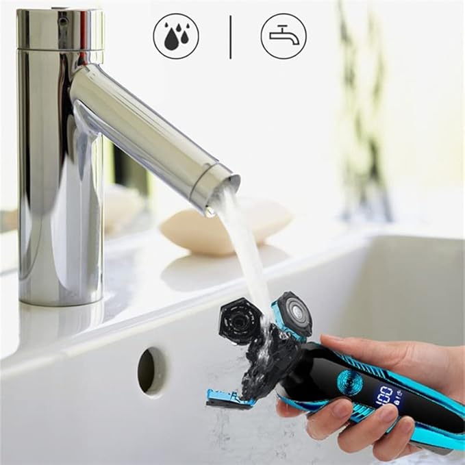 Head Shavers for Bald Men Electric Shaver Washable Rechargeable Electric Razor Shaving Machine for Men Beard Trimmer Wet-Dry Dual Use (Color : ZN3015-Blue 04)