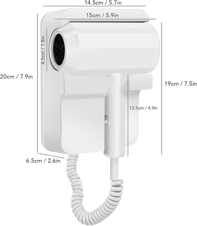 Generic Powerful 1300W Hair Dryer with Mount Brushless Motor Intelligent Temperature Control Quiet Operation ABS Hotel Blow Dryer for Bathroom (US Plug 110V)
