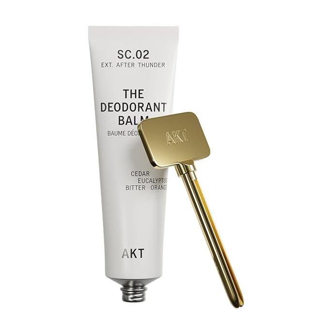 AKT THE DEODORANT BALM. Award winning multi-use natural deodorant. Plastic Free. Gender Free. Aluminium Free. 100% effective — 1 tube lasts up to 3 months. SC.02 AFTER THUNDER. 50ml/1.76 FL.OZ