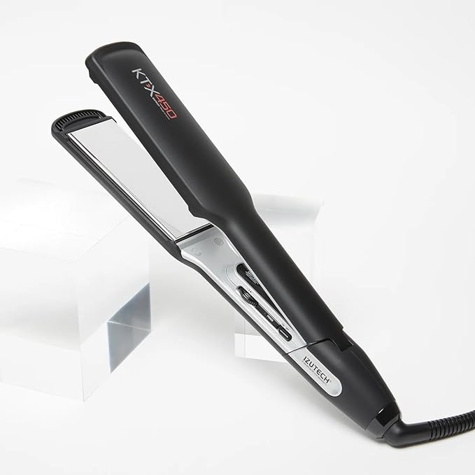 IZUTECH KTX450 Titanium 1.75 Inch Flat Iron Wide Plate Hair Straightener and Curler for Long Thick Hair Fast Heating Dual Voltage Adjustable Temperature up to 450°F Auto Shut Off