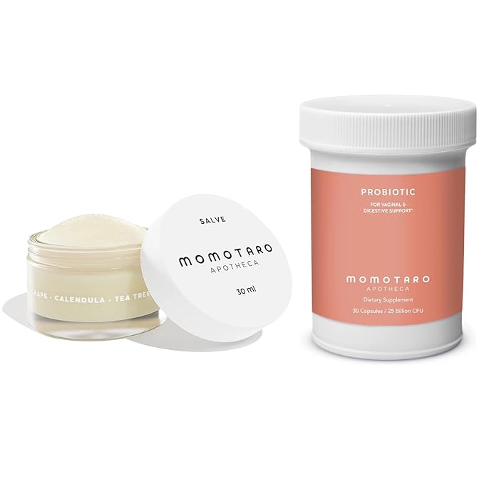 MOMOTARO APOTHECA Vaginal Moisturizer Organic Vulva Salve &amp Organic Probiotic for Women Vaginal &amp Digestive Supplement Set - Soothing Balm Vulvovaginal Dryness Odor Itching Burning Redness