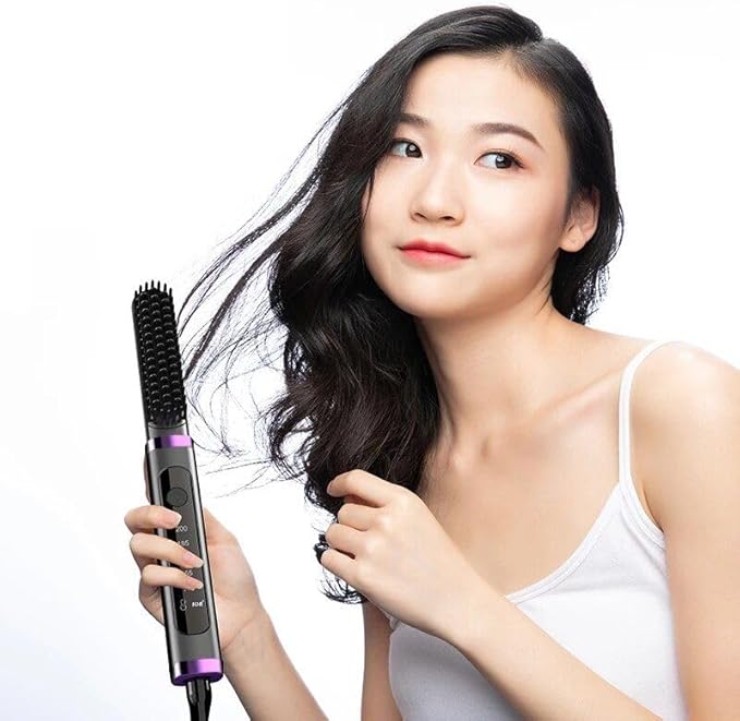 Electric Professional Hair Straightener Brush Curling hot Comb Purple