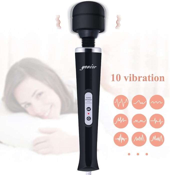 YEVIOR Wired Powerful Handheld Massager with 10 Pulse Settings Strong Vibration for WomenPersonal Total Body Therapy Massager for Sports Recovery Muscle Aches Body Pain (Black)