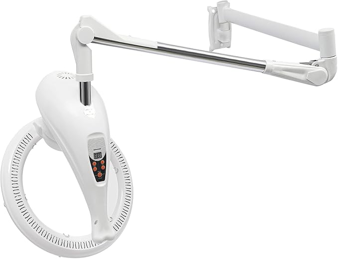 Multifunctional Hair Treatment Machine950W Wall Mount Orbiting Rotating Hair Treatment Machine with Display Screen360 Degree Rotating Heating Ring Perming Equipment for SalonSpas &amp Family (Whit