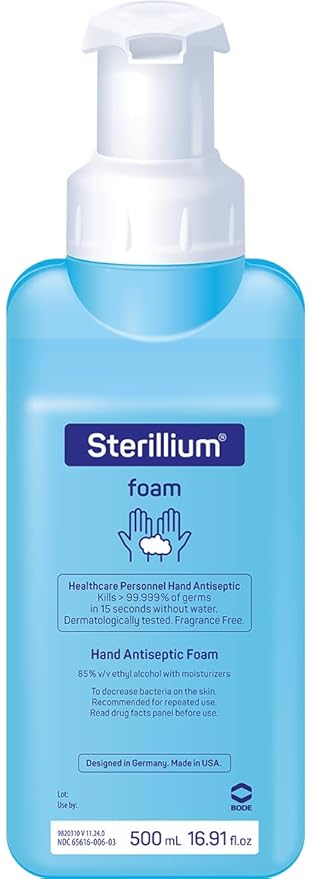 Sterillium© foam Healthcare Hand Antiseptic Sanitizer 500mL 85% Alcohol with Moisturizers Fragrance-Free (8-pack)