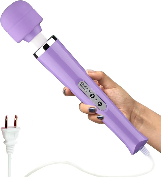 CHARMING Wired Powerful Handheld Back Massager with 10 Speeds Strong Vibration Wand Personal Therapy Massager for Sports Recovery Muscle Aches Body Pain-Light Purple