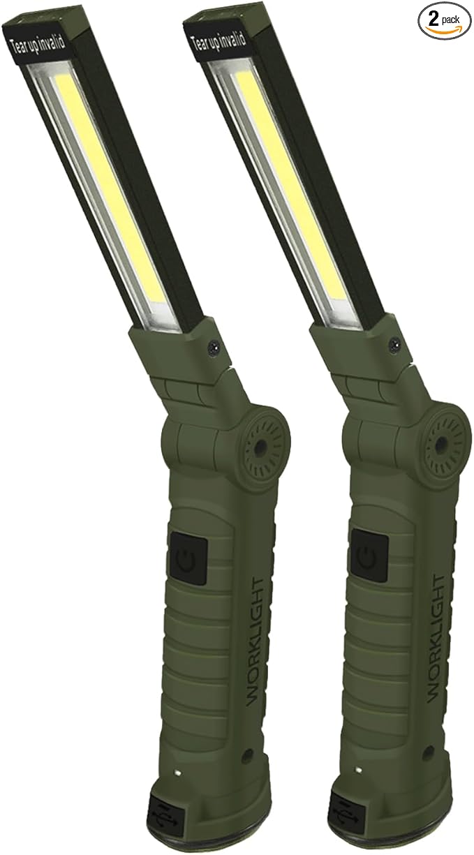 Working Light Portable Rechargeable Work Lights with Magnetic Base Hanging Hook360° Rotate 5 ModesCOB LED 700 Lumens Foldable Inspection Light for Car Repair Grill and Outdoor Use(2pack)