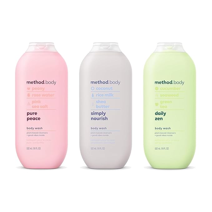 Method Body Wash Variety Pack - Pure Peace 18 fl oz Simply Nourish 18 fl oz Daily Zen 18 fl oz Paraben and Phthalate Free