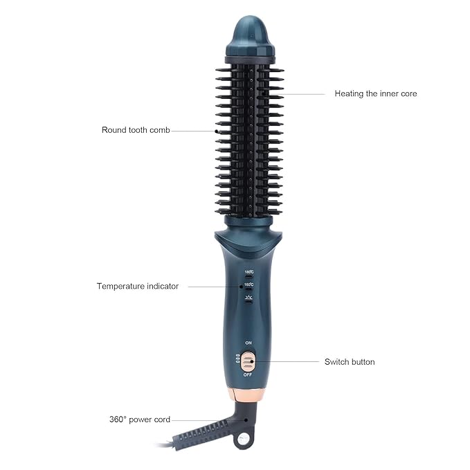Curling Iron Brush Electric Hair Curler Portable Travel Hot Curling Wand for Long Hair Temperature Adjustable Heated Curling Brush for Women