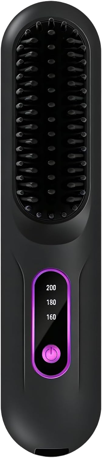 Cordless Hair Straightener Brush - 3-Temp LCD Display Styling Comb Hot Heating with Ceramic Plates Portable Design with Anti-Scald Straightening Tool Travel Size Beauty for Women Girls