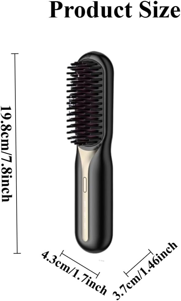 Cordless Hair Straightener with Detangling Brush Portable Hot Ionic Straightening Brush for Women (Black)