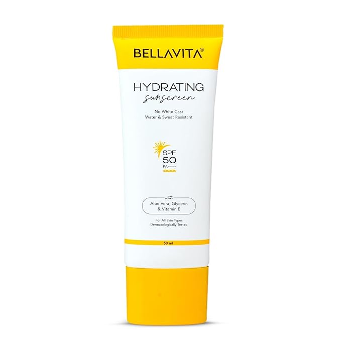 B.e.l.l.a Vita Water based Hydrating Unisex Sunscreen | SPF 50 Lightweight PA+++ | For All Skin Types No White Cast Non - Greasy Finish UV Protection | For Men &amp Women 50ml.