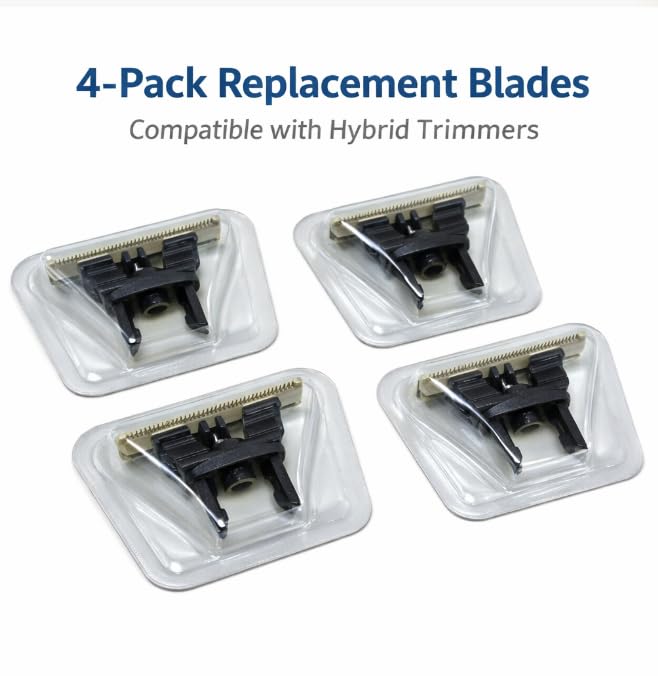 4-Pack Replacement Shaving Blades – Dual-Edge Precision Blades – For Hybrid Electric Trimmers – Easy Click-On Design