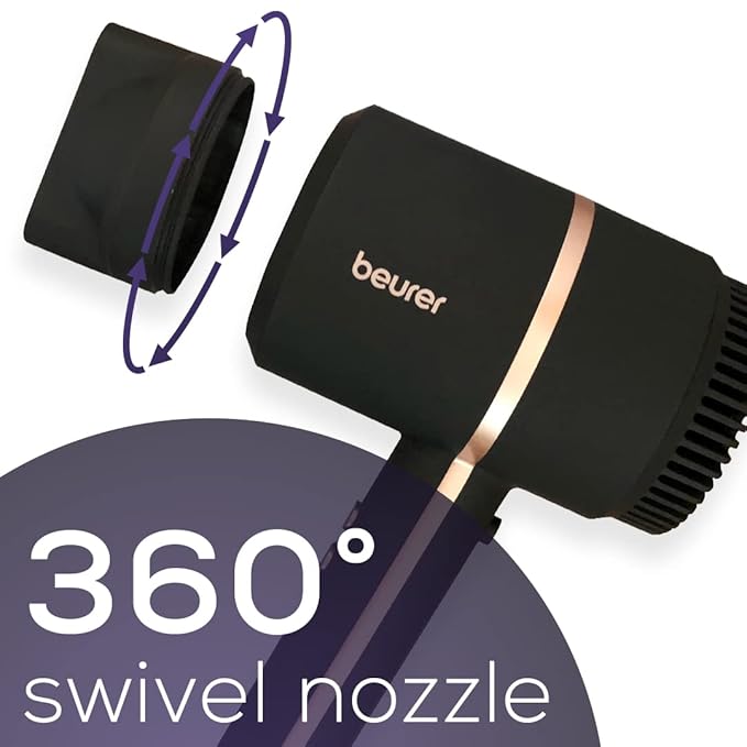 Beurer HC35 Compact Hair Dryer 1500-Watt Blow Dryer Ionic Technology Reduces Frizz Lightweight and Portable Travel Hair Dryer with 4 Temperature and 3-Speed Settings &amp Cold Air Function (Black)