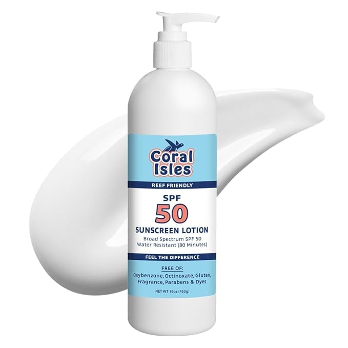 Coral Isles KIDS Sunscreen SPF 50 | 16 Fl OZ Botlle w/Pump | Hawaii Compliant as Reef Safe | Octinoxate &amp Oxybenzone Free | Broad Spectrum UVA/UVB | Water Resistant 80 Min.