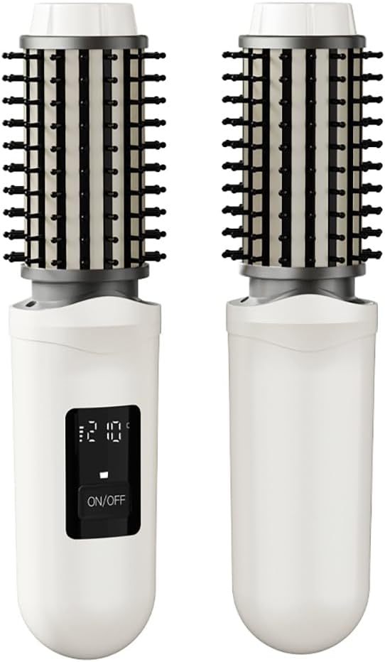 Cordless Curling Iron BrushUSB Rechargeable Portable Travel Mini Hair Curler3 Temperatures | Fast Heating2600mAh Wand with Negative Ion for CurlTouch-UpDe-Frizz &amp Styling (White)