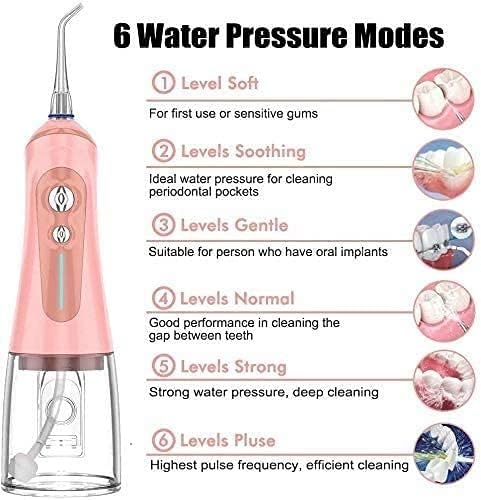 Water Dental Flosser Cordless for Teeth6 Modes 320ML Portable and Rechargeable IPX7 Waterproof Water Flosser with Cleanable Water Tank for Home and Travel (Color : Pink)