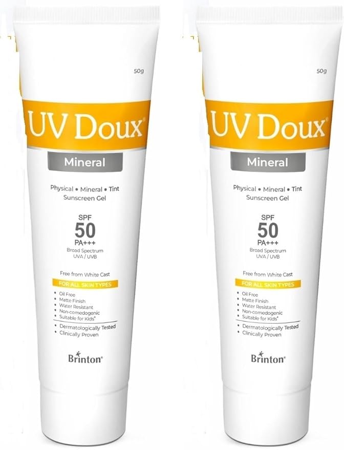 UV Doux Mineral Sunscreen SPF 50 PA+++ | Tinted Oil-Free Water Resistant No White Cast | Zinc &amp Iron Oxide | For Sensitive &amp Acne-Prone Skin Broad Spectrum 100% Mineral | Men Women 1.7oz P