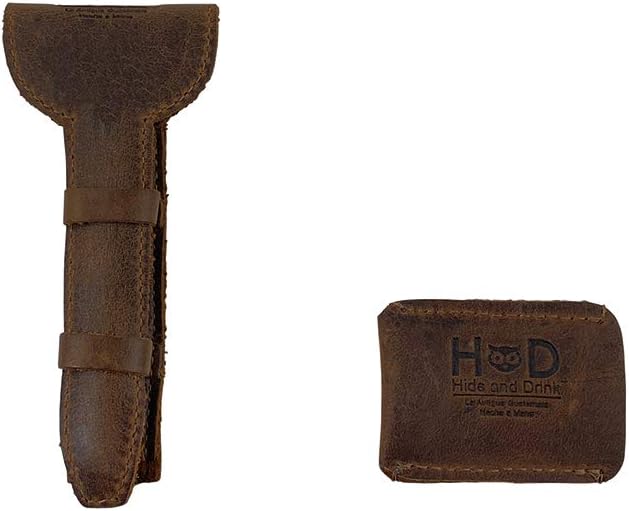 Hide &amp Drink Leather Safety Razor Case &amp Razor Head Protective Sheath - Shaving Travel Pouch - Handmade