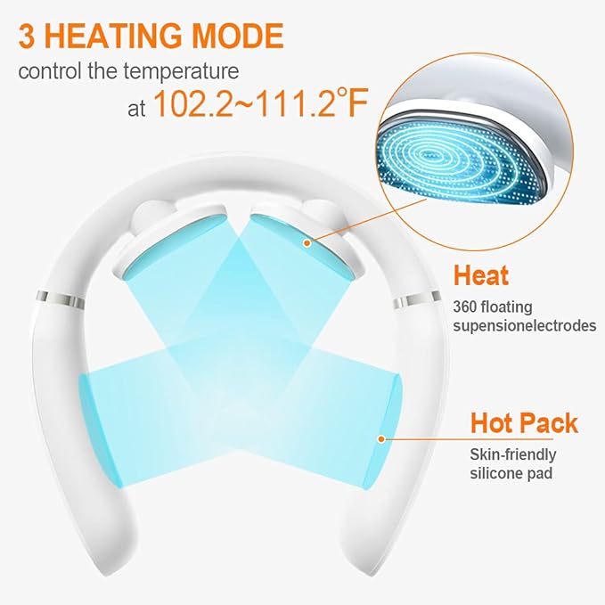 Intelligent Portable Neck Massager with Heat for Pain Relief Cordless Pulse Neck Massager with Voice Broadcast &amp 6 Modes 16 Levels Intensity Massage for Office Home Outdoor Use