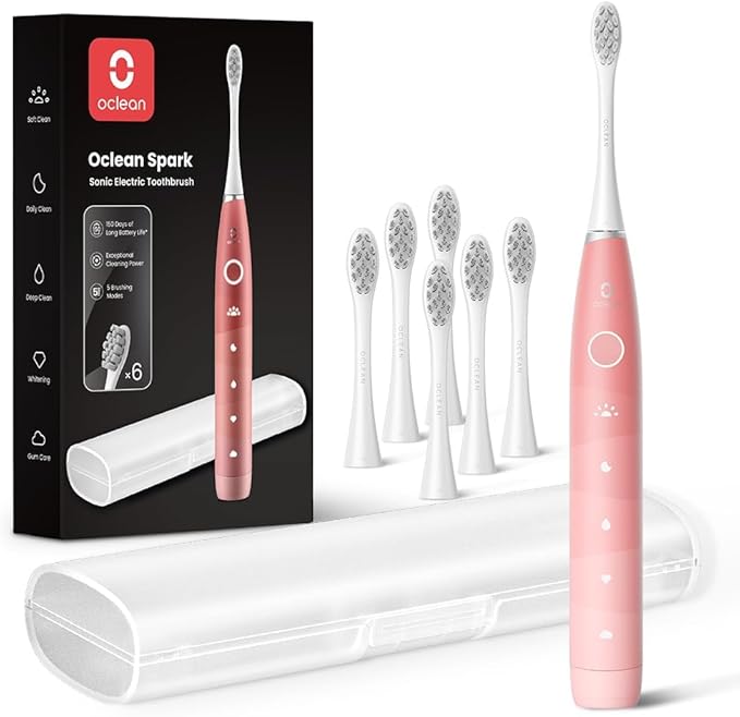 Oclean Electric Toothbrush for Adults 150 Days Battery Life Electric Toothbrush USB Rechargeable Sonic Travel Toothbrush with 6 Brush Heads &amp Travel Case 5 Modes and Smart Timer