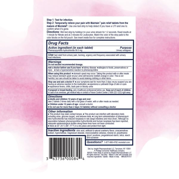 Monistat Maintain Kit 2-in-1 2 Test Strips and 12 Pain Relief Tablets (2pack)