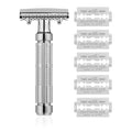 Mr. Fine Premium Double Edge Safety Razor for Wet Shaving Single Blade Razor Close Shave Open-Comb Guard 100% Metal w/Stainless Steel Core 5 Feather Blades